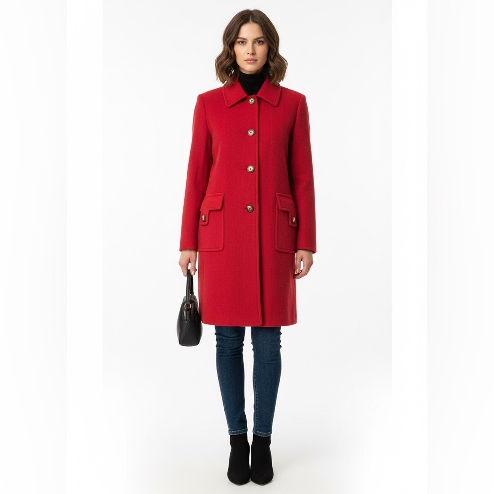Michael Michael Kors Red Wool Blend Button Front Coat Size Large